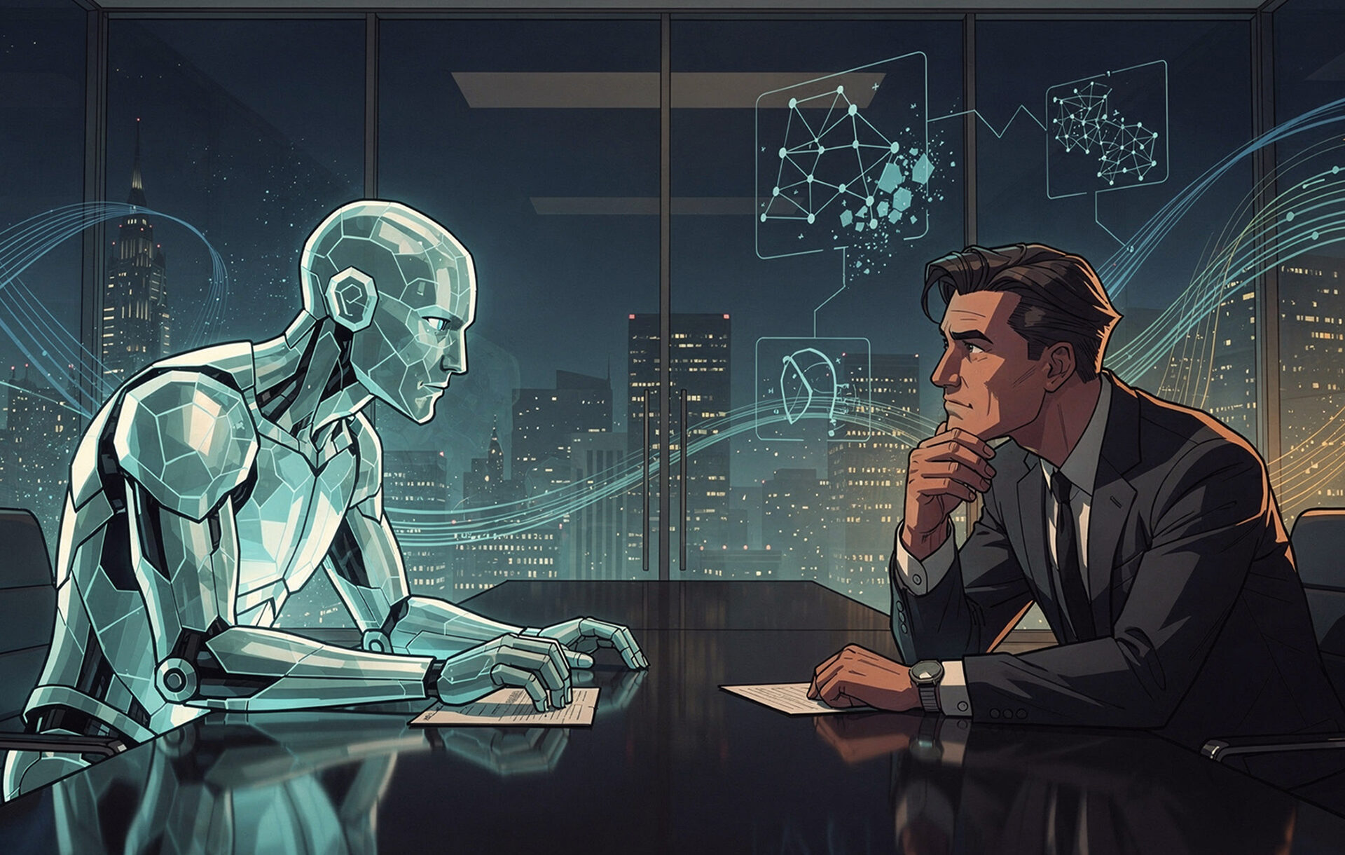 Grafik: Mensch spricht mit KI