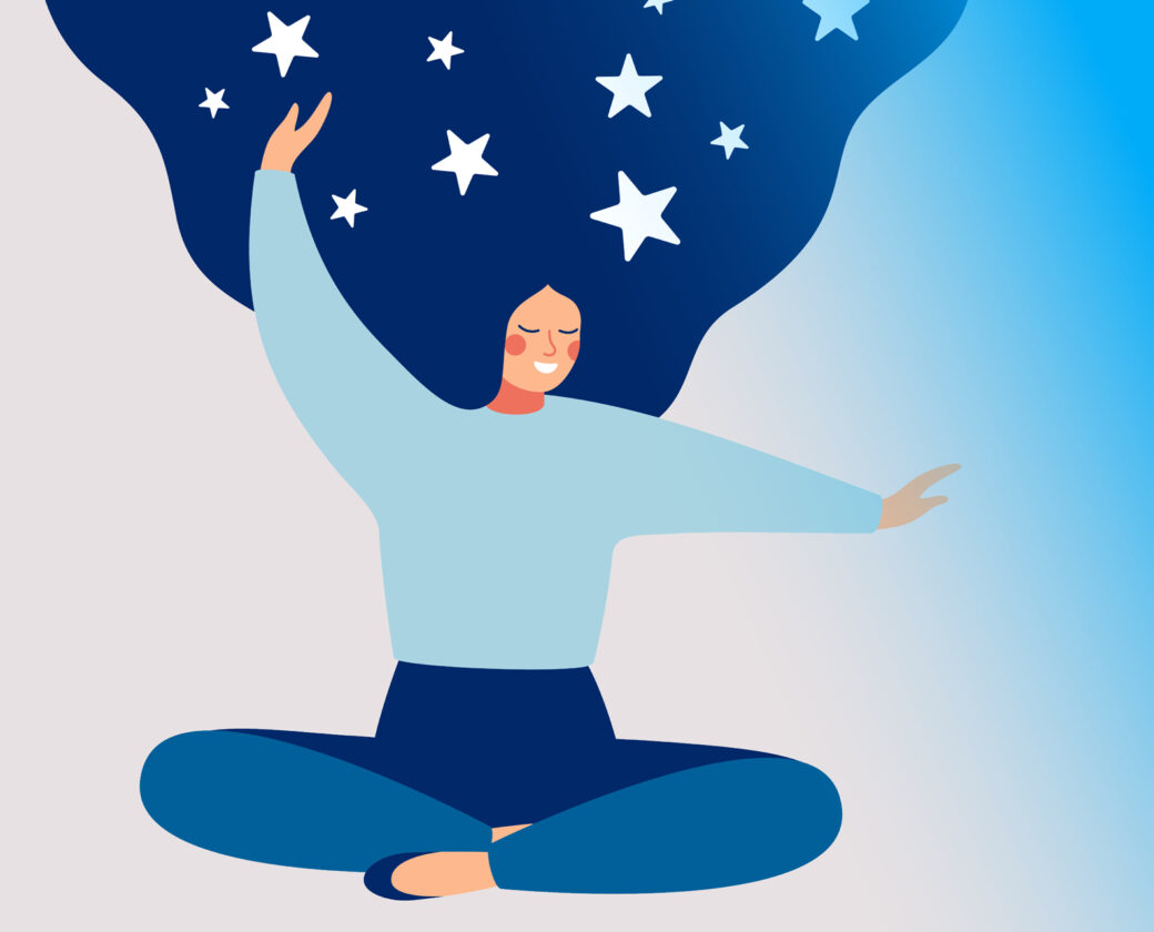 Grafik einer Frau im Schneidersitz