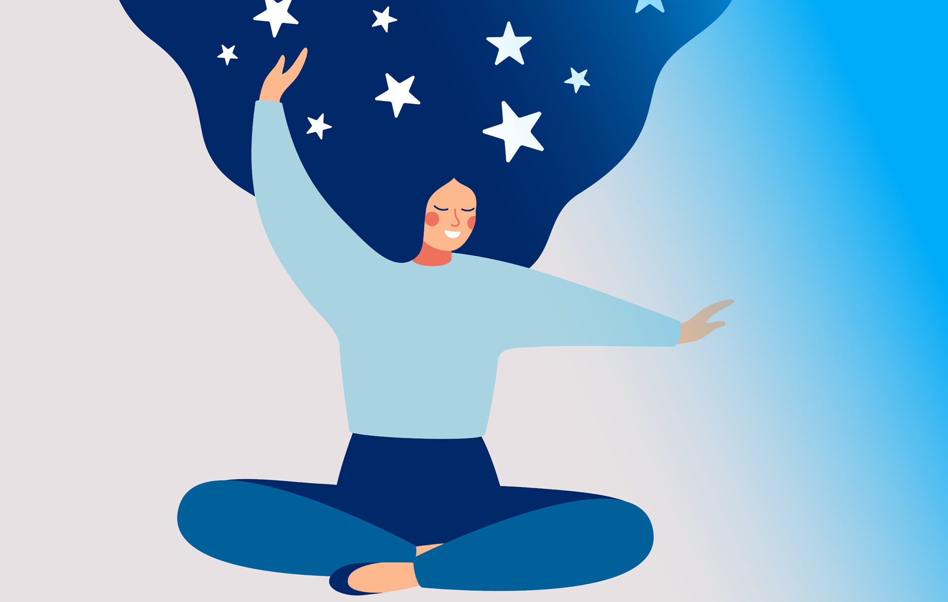 Grafik einer Frau im Schneidersitz