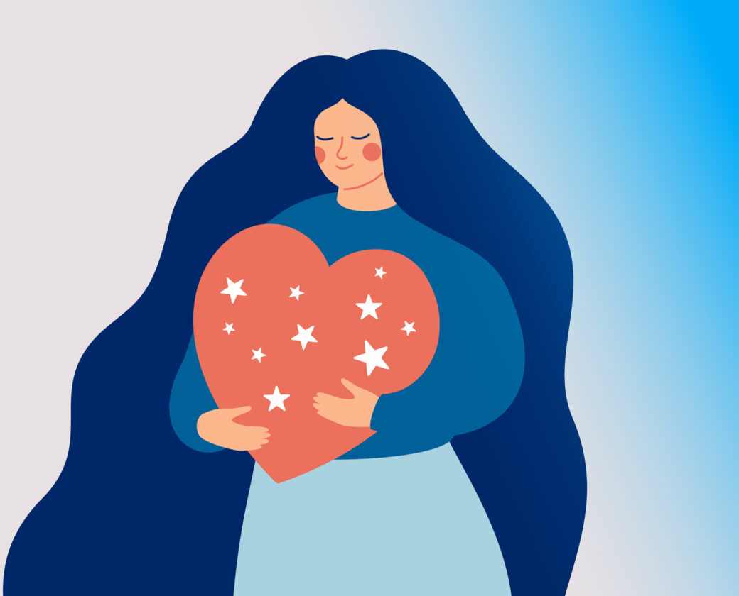 Grafik: Frau umarmt Herz