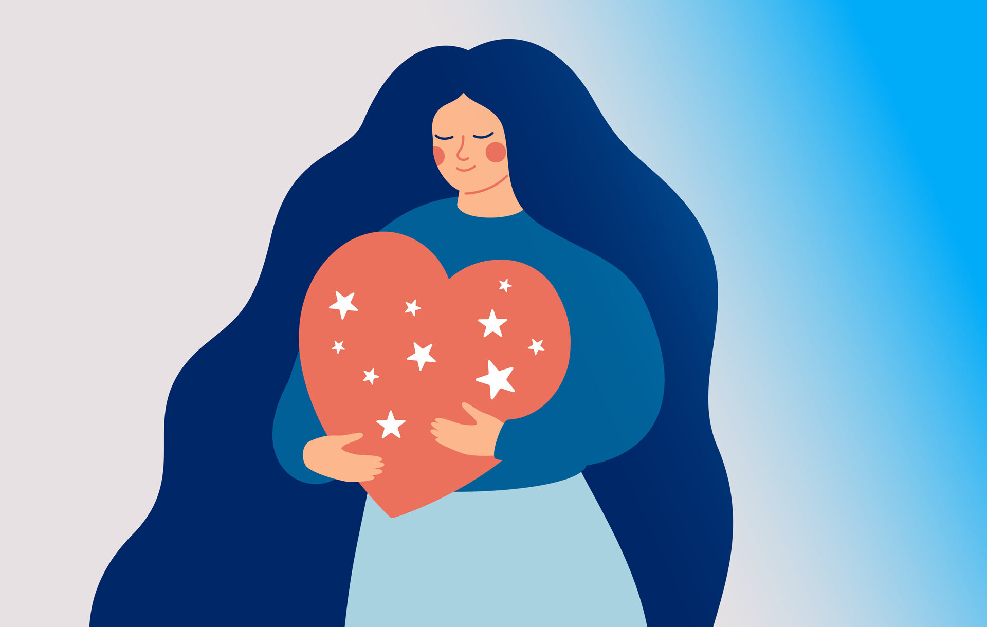 Grafik: Frau umarmt Herz
